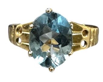 Yellow Gold Blue Topaz Victorian Ring, Antique Blue Topaz Ring, Blue Topaz, Victorian Blue Topaz Ring, Antique Yellow Gold Ring