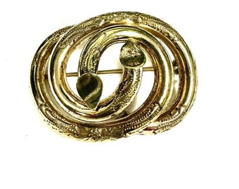 Large Yellow Gold Filled Knot Type Brooch, Victorian Brooch