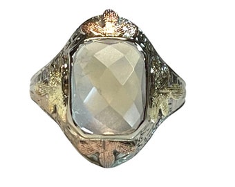 Vintage Multi Color Gold Moonstone Ring, Faceted Moonstone Jewelry