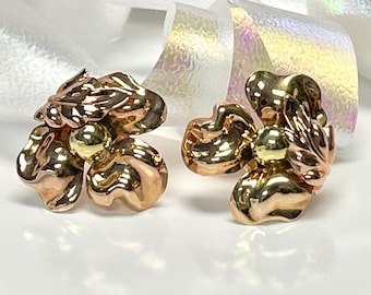 Vintage 10k Rose and Yellow Gold Flower Earrings