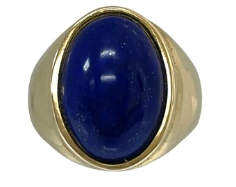 14 Karat Yellow Gold Lapis Lazuli Ring, Bezel Set Lapis Ring, High Polish Lapis Ring