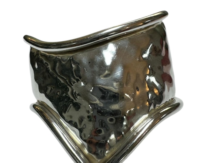 Vintage Stylized Hammered Sterling Silver Cuff Bracelet