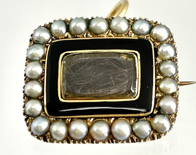 Georgian Black Enamel Pearl Diamond Memorial Brooch Pin in 15k Gold -  Victoria Sterling