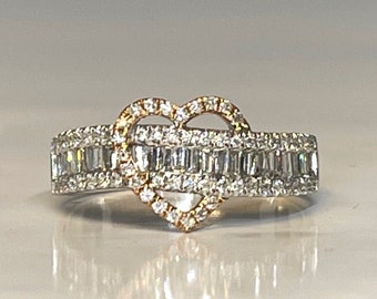 Diamond Band with Rose Gold Diamond Heart, Promise Ring, Engagement Ring, Love Has Many Facets