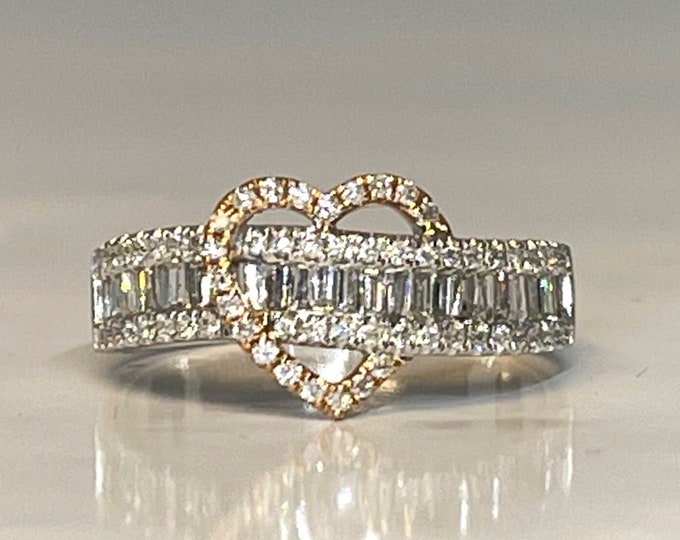 Diamond Band with Rose Gold Diamond Heart, Promise Ring, Engagement Ring, Love Has Many Facets