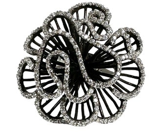 Vintage Inspired Oxidized Cubic Zirconia Ribbon Ring