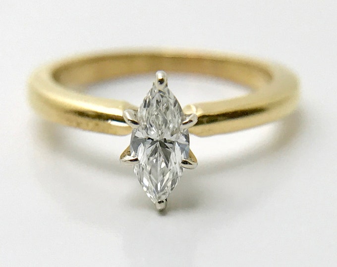 Yellow Gold Diamond Engagement Ring, Marquise Cut Diamond Ring, Vintage Engagement Ring, Marquise Cut Diamond Engagement Ring