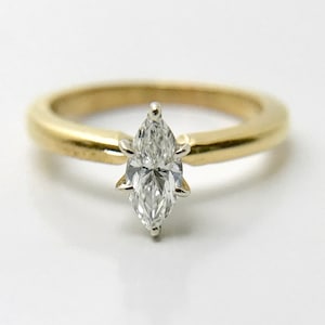 Yellow Gold Diamond Engagement Ring, Marquise Cut Diamond Ring, Vintage Engagement Ring, Marquise Cut Diamond Engagement Ring