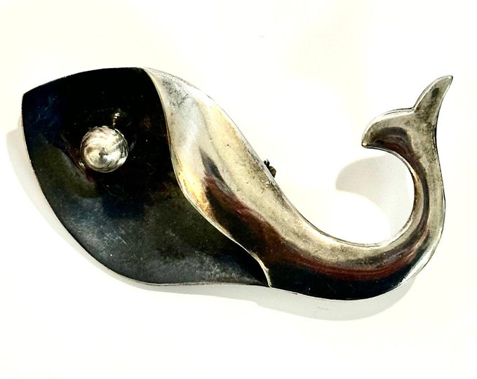 Sterling Silver Whale Pin or Pendant Stamped Taxco Mexico