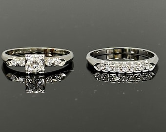 14 Karat White Gold Diamond Vintage Wedding Set