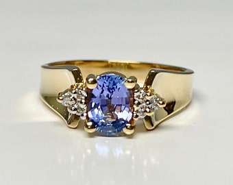 Vintage Tanzanite and Diamond Ring, Tanzanite Cocktail Ring, Vintage Ring, December Birthstone Ring, Vintage Tanzanite Ring