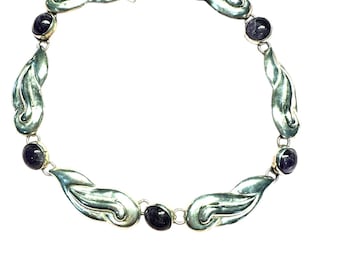 Sculptural Sterling Silver and Cabochon Amethyst Choker Necklace