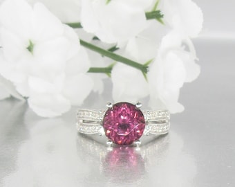 Vintage 14K White Gold Pink Tourmaline and Diamond Ring