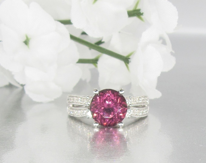 White Gold Pink Tourmaline and Diamond Ring, Pink Tourmaline, Pink Tourmaline Ring, Vintage Pink Tourmaline and Diamond Ring