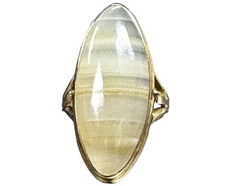 Vintage 10k Yellow Gold Banded Agate Ring - Size 6