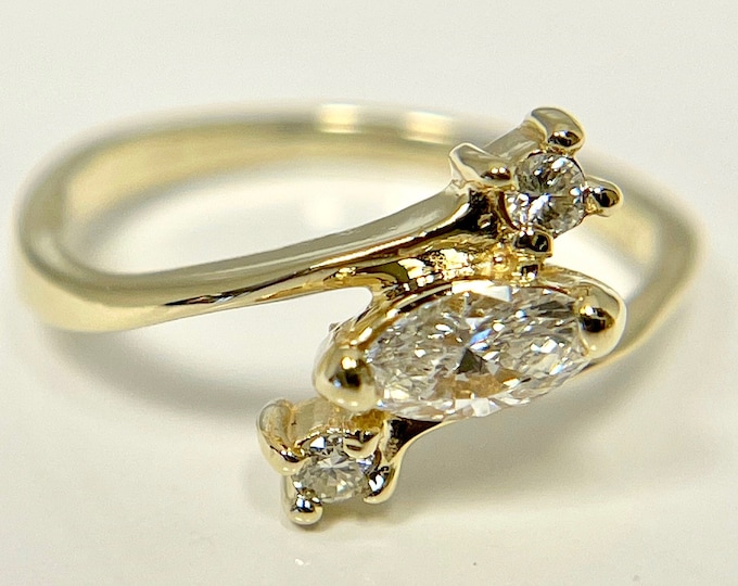 Vintage Yellow Gold Marquise Cut Diamond Engagement Ring, Marquise Cut Diamond Ring, Vintage Engagement Ring