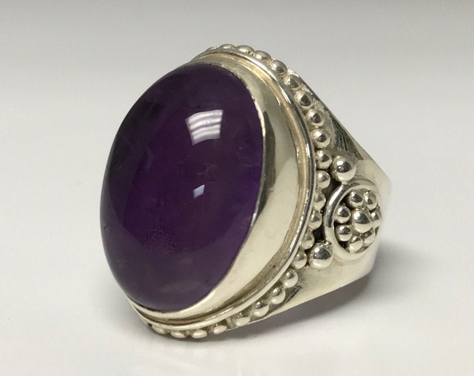 Sterling Silver Amethyst Ring, Cabochon Cut Amethyst Ring, February Birthstone Ring