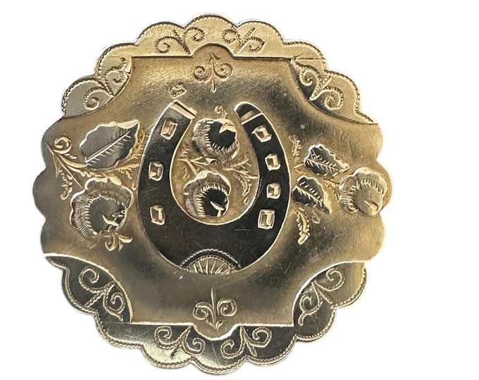 Hallmarked Sterling Silver Horseshoe Pin – Scalloped Vintage Leaf Brooch