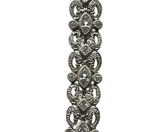 Vintage Sterling Silver Cubic Zirconia Bracelet, Ornate Wedding or Evening Jewelry