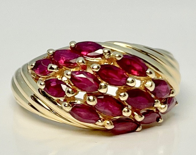 Vintage Yellow Gold Ruby Ring, Marquise Cut Ruby Ring, Yellow Gold Ruby Ring, July Birthstone Ring