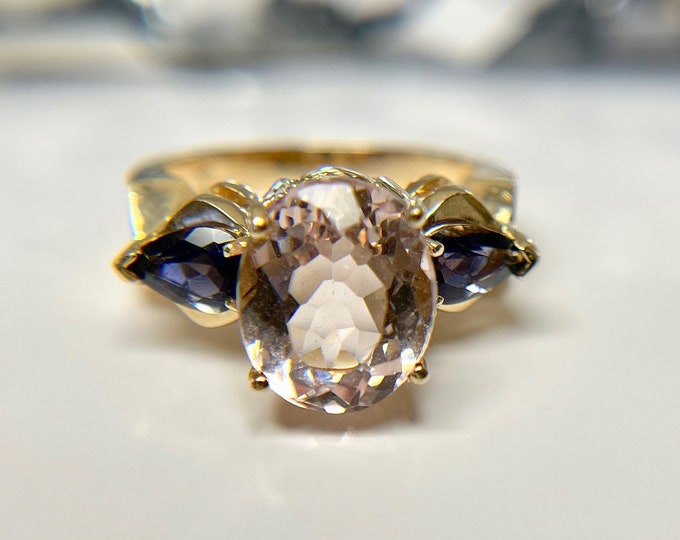 Vintage Yellow Gold Iolite and Kunzite Ring, Vintage Kunzite Ring, Vintage Iolite Ring