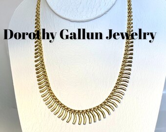 14k Yellow Gold Fringe Collar Necklace - 16 inch Vintage Bib Necklace