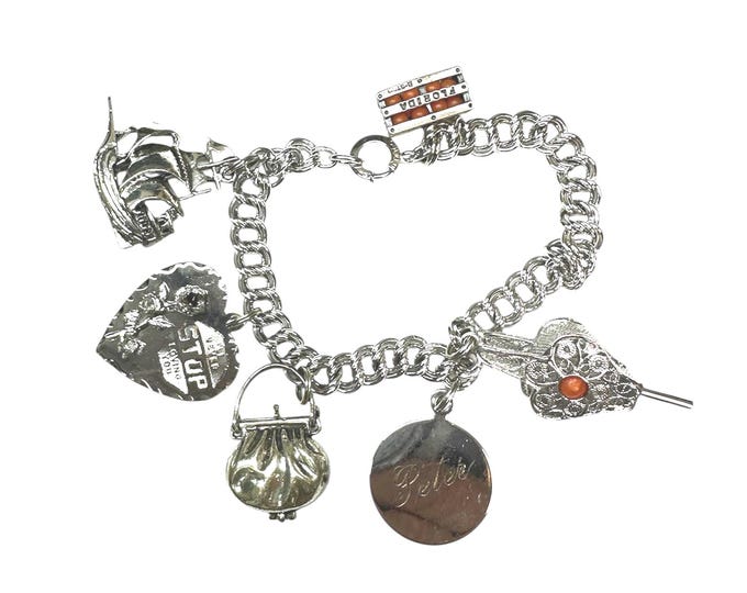 Sterling Silver Charm Bracelet with Six Charms-Vintage Charms