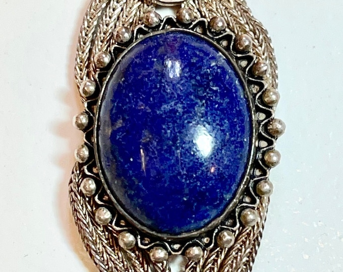 Sterling Silver Vintage Lapis Lazuli Necklace, Vintage Lapis Necklace, Lapis Chain Necklace, Multi Strand Sterling Necklace