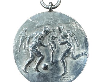 Vintage 1938 Silver Soccer Medal: Soccer Players & Knight on Horse