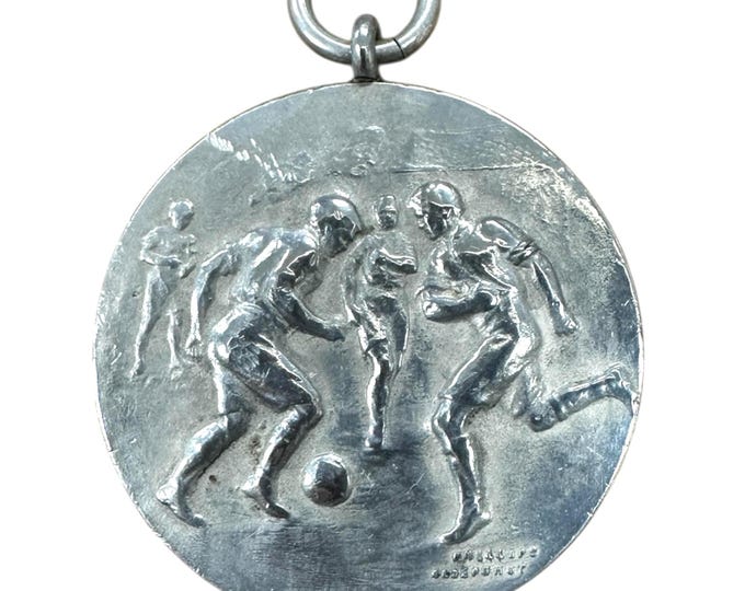Vintage 1938 Silver Soccer Medal: Soccer Players & Knight on Horse