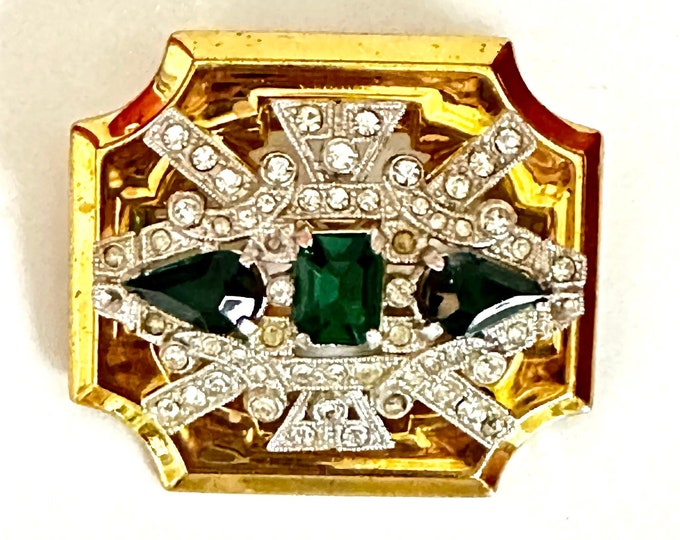 Statement Piece: McCelland Barclay Rhinestone Brooch with Stunning Green Accent Stones