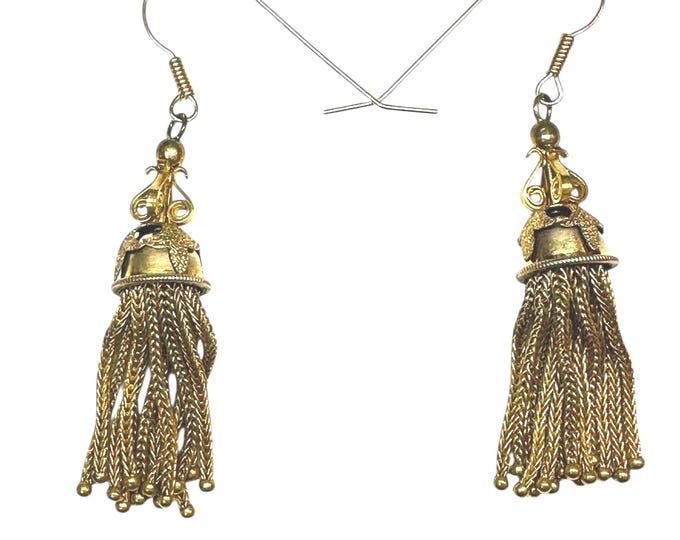 Antique Gold Filled Tassel Earrings, 14K Gold Wires, Victorian