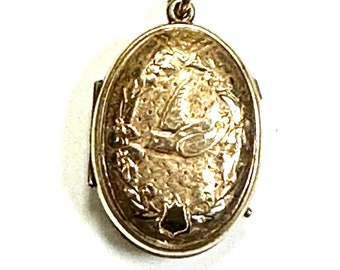 Romantic Antique Locket with Photos of Two Children - Vintage Oval Pendant Charm