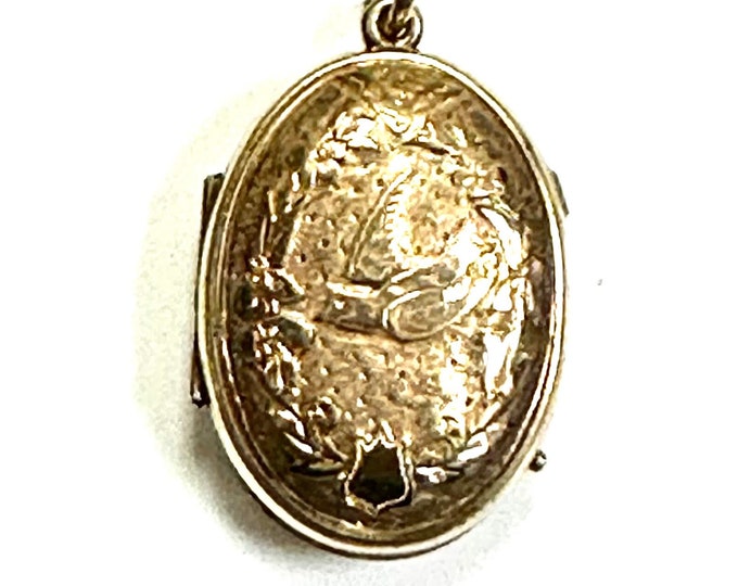 Romantic Antique Locket with Photos of Two Children - Vintage Oval Pendant Charm