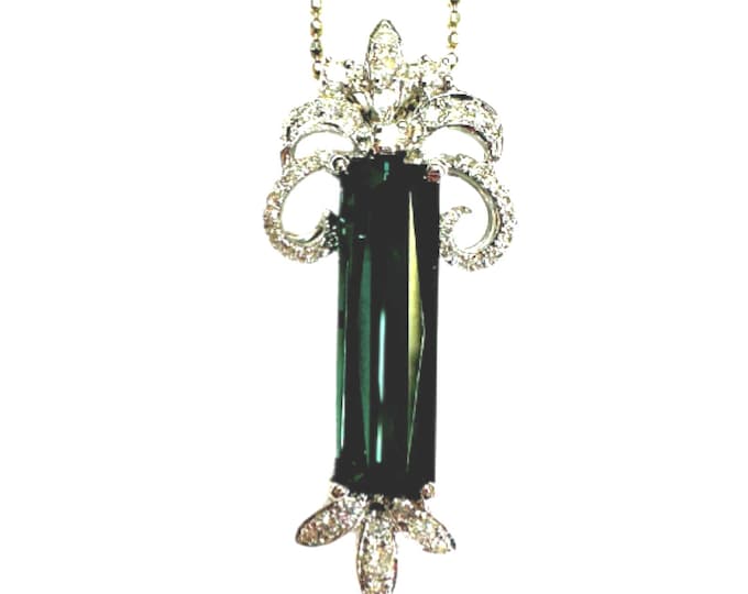 18k White Gold Green Tourmaline and Diamond Pendant