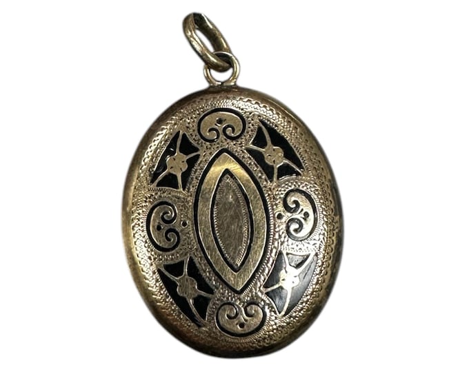 Antique Gold Filled Black Enamel Locket Pendant