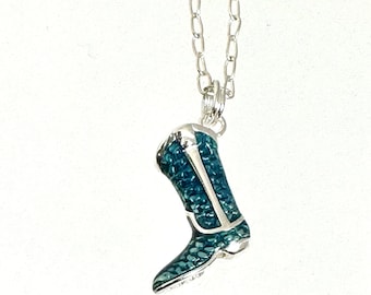 Enamel Cowboy Boot Necklace: Sterling Silver Western Pendant