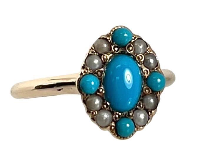 Antique Turquoise and Pearl Ring, Victorian Ring, Vintage Turquoise and Pearl Ring, Turquoise and Pearl Ring