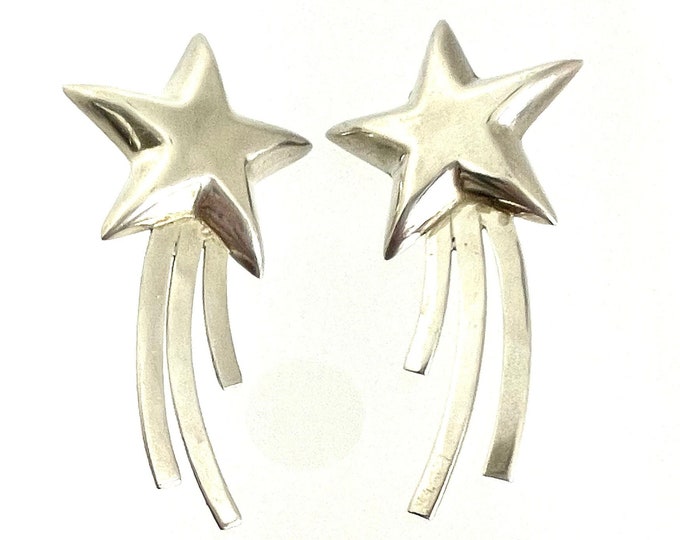 Vintage Designer Earrings, Ture Earrings, Clip On Star Earrings, Shooting Star Earrings, Sterling Silver Shooting Star Earrings