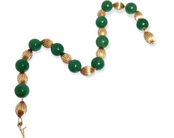 Vintage 14K Yellow Gold Serpentine Bead Bracelet: Fluted Gold Beads