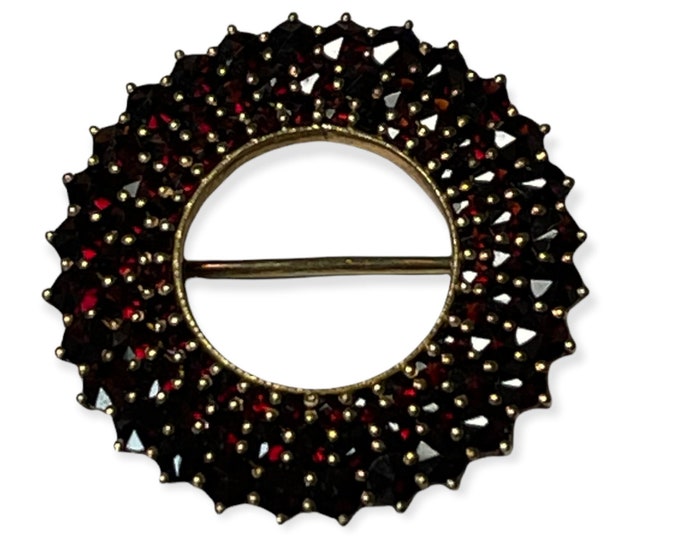 Vintage Garnet Circle Pin, Bohemian Cut Garnet Circle Pin, Vintage Circle Pin, Vintage Garnet Brooch, Garnet Circle Brooch