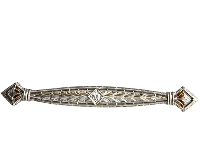 Antique Filigree Diamond Bar Pin, Diamond Bar Pin, Filigree Diamond Brooch