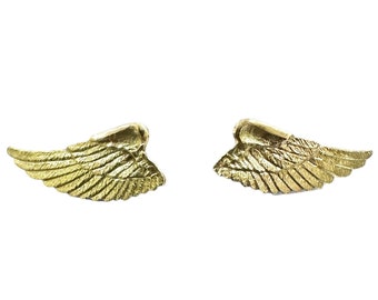 Celestial Beauty: 14 Karat Yellow Gold Angel Wing Pierced Earrings