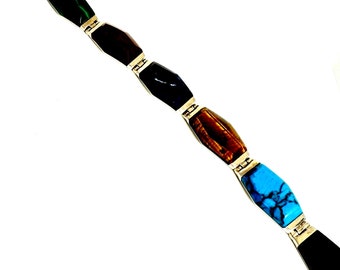 950 Silver Multi-Stone Bracelet - Stamped MA-150 Mexico 950