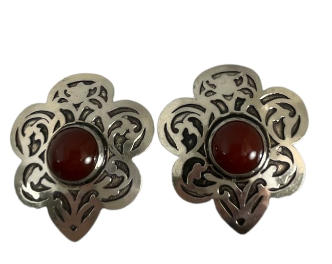 Sterling Silver Carnelian Clip On Earrings, Clip On Earrings, Vintage Carnelian Earrings, Vintage Clip On Earrings