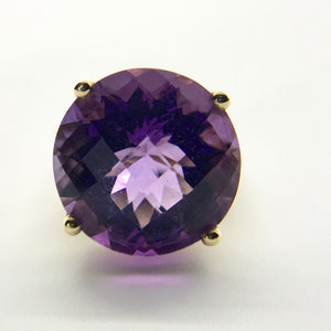 Yellow Gold Amethyst Ring, Vintage Amethyst Ring, Checkerboard Faceted Amethyst, Amethyst Solitaire image 1