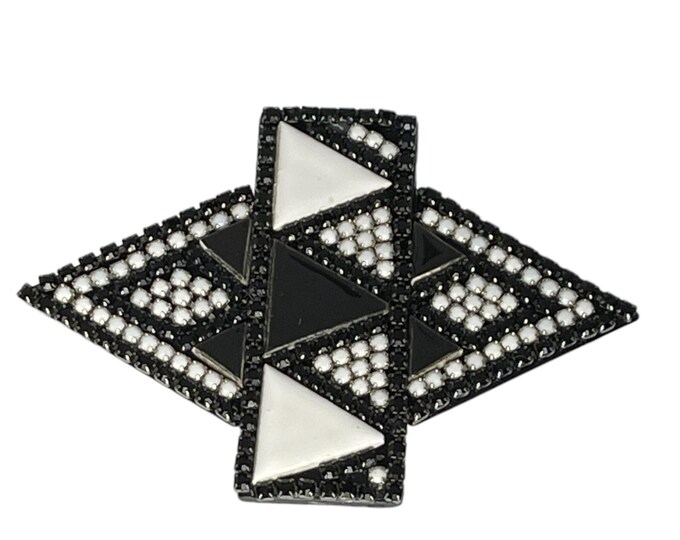 Vintage Roxanne Assoulin Geometric Brooch, Art Deco Style Brooch, Black and White Geometric Pin