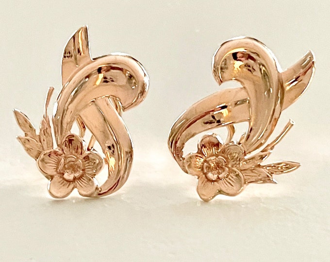 Yellow Gold Clip On Flower Earrings, Vintage Clip Earrings, Retro Earrings, Vintage Clip On Flower Earrings, Flower Earrings