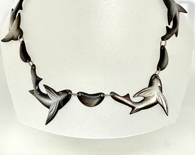 Sterling Silver and Mother of Pearl Shark Necklace, Shark Necklace