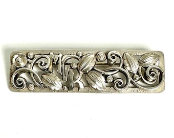 Vintage Floral Bar Pin, Stamped 800 Silver Brooch